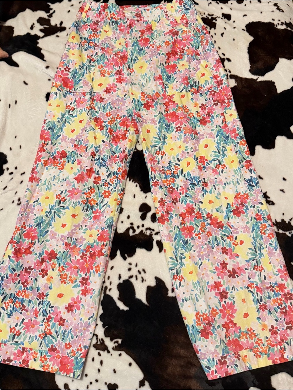 YL by Yair Girls Floral Wide-Leg Pants - Yellow, Pink, Red, Green, Blue